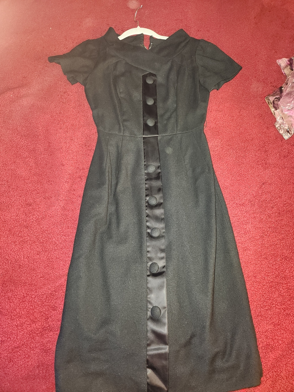 Black Satin-Trim Fit & Flare Midi Dress